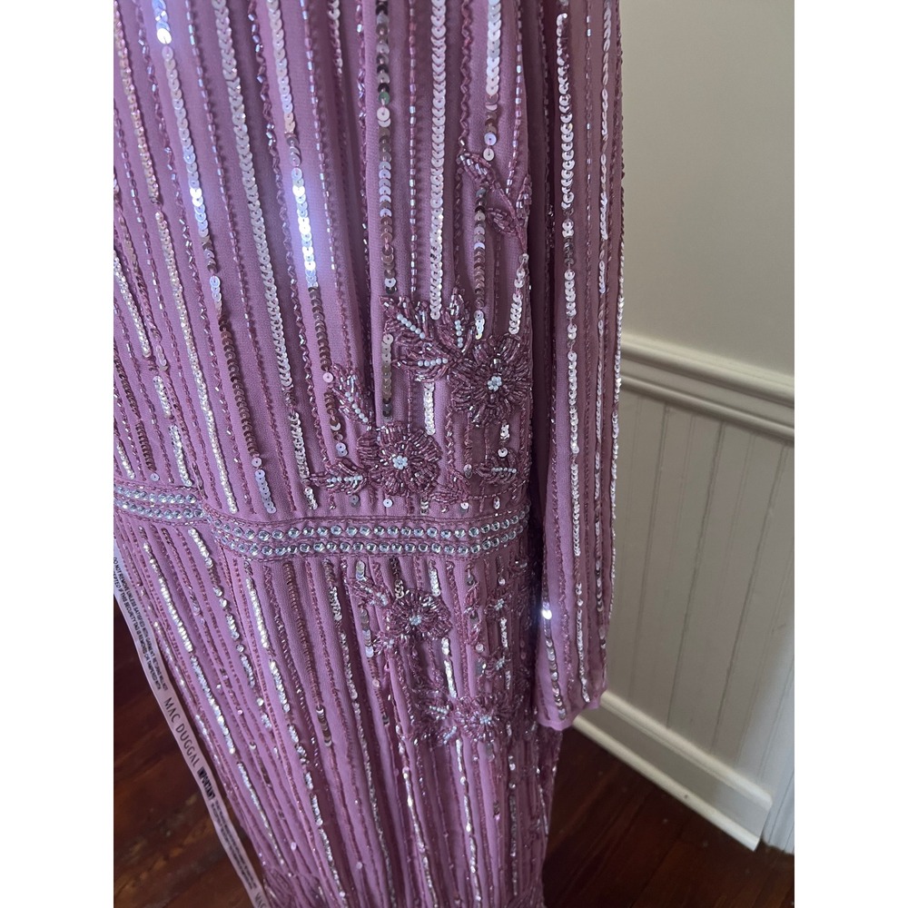 Mac Duggal 93627 Rose Pink Beaded Sequin Long Sleeve Tea‎ Length Dress Womens 24 - Picture 9 of 13